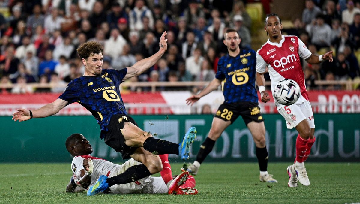 The Lille defender Thomas Meunier scores a goal during the Ligue 1 match between Monaco and Lille on May 10, 2026