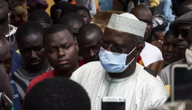 Mali activist Mountaga Tall speaks at a press conference