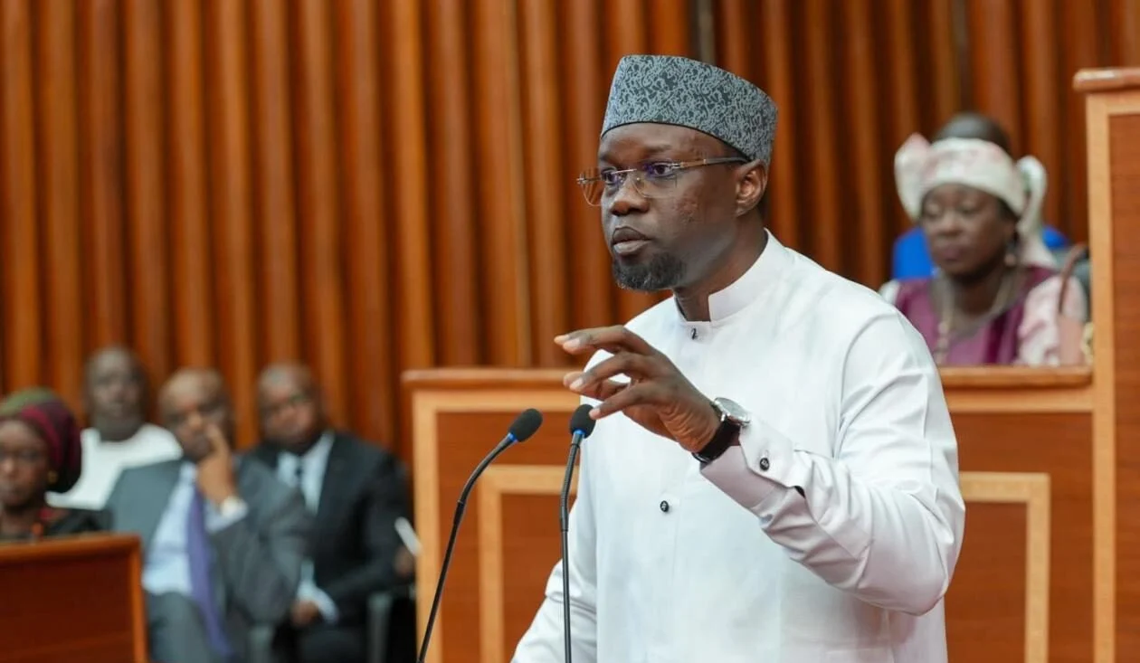 Ousmane Sonko speaking at the National Assembly