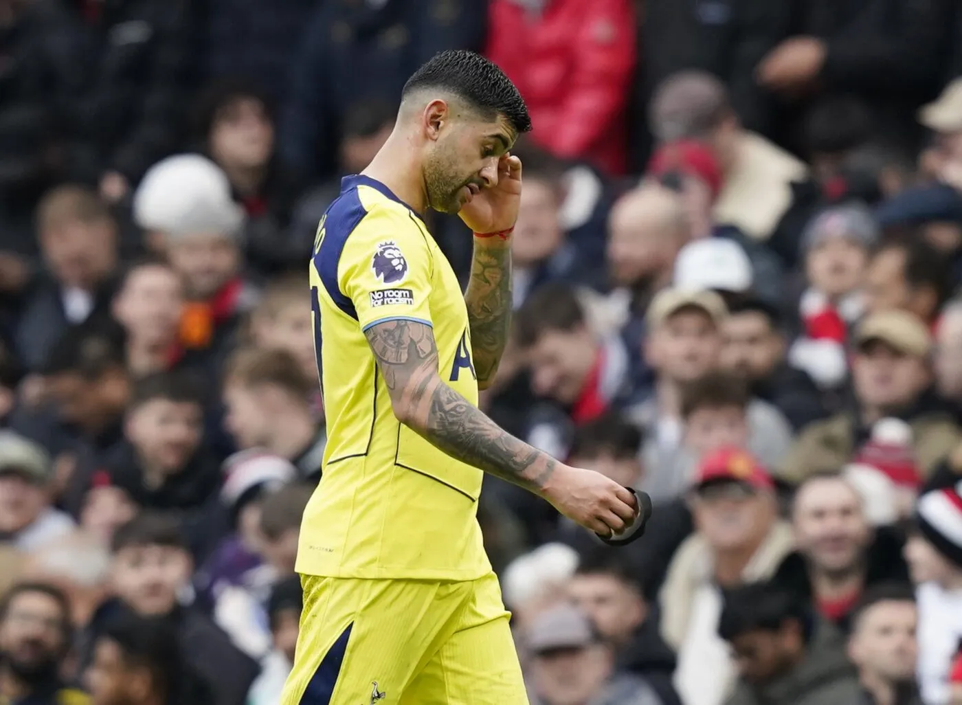 Cristian Romero in action for Tottenham Hotspur