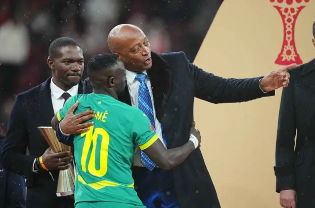 Sadio Mané and Patrice Motsepe at the CAN 2025 final
