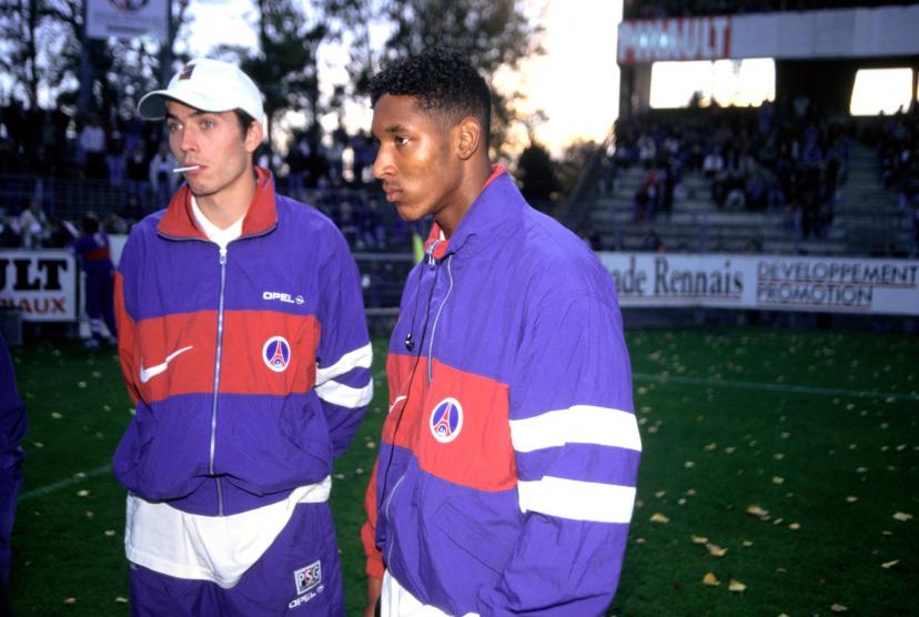 Nicolas Anelka (right) with Jérôme Leroy, wearing the PSG colors, in October 1996 in Rennes.