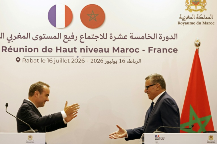 French Prime Minister Sébastien Lecornu and Moroccan counterpart Aziz Akhannouch at a press conference in Rabat