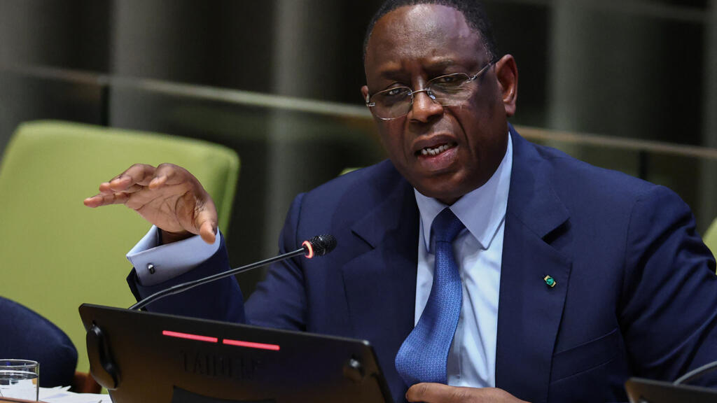 Former Senegalese President Macky Sall speaks during a hearing for his candidacy for the position of UN Secretary-General at the UN headquarters in New York on April 22, 2026.