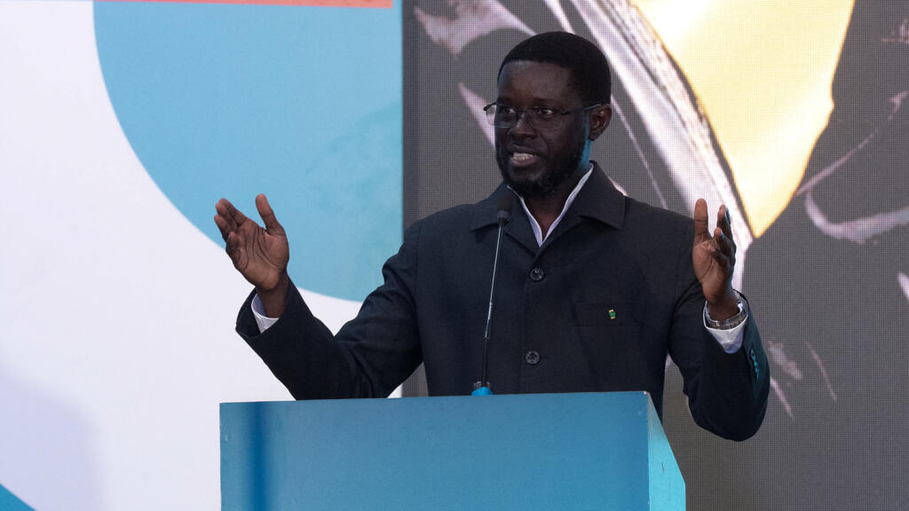 President Bassirou Diomaye Faye of Senegal gestures while addressing the public during the launch ceremony of his new party 'Kiiraay' at King Fahd Hotel in Almadies district, Dakar, on July 25, 2026.