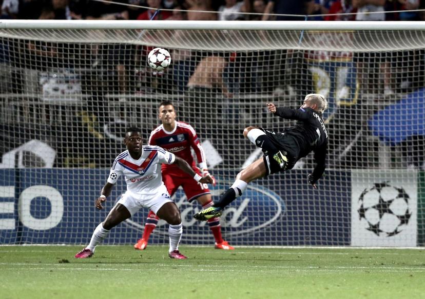 Antoine Griezmann scoring for Real Sociedad against Olympique Lyonnais in August 2013