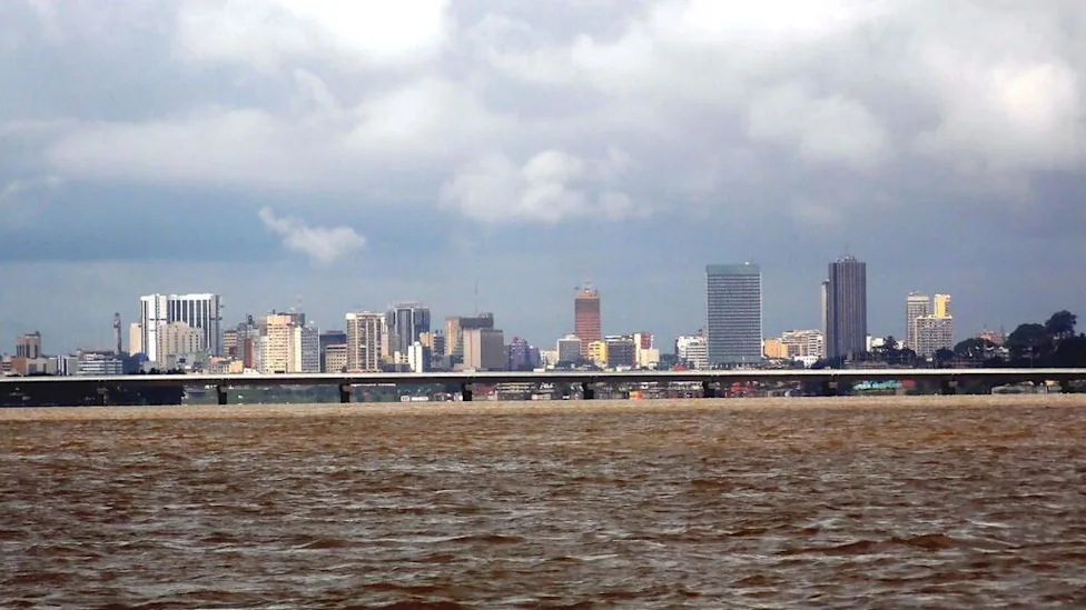 Aerial view of Abidjan’s Plateau district showing urban development projects